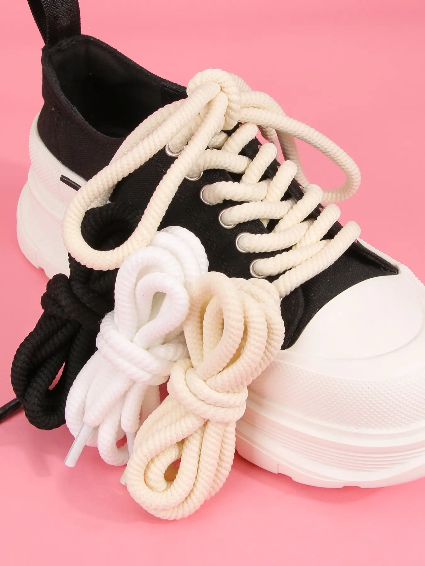 1 Pair 10mm Round Braided Shoelaces for Sneakers, 100cm/120cm/140cm, Plain Style, All Seasons, Fashion Shoe Accessories for Men and Women