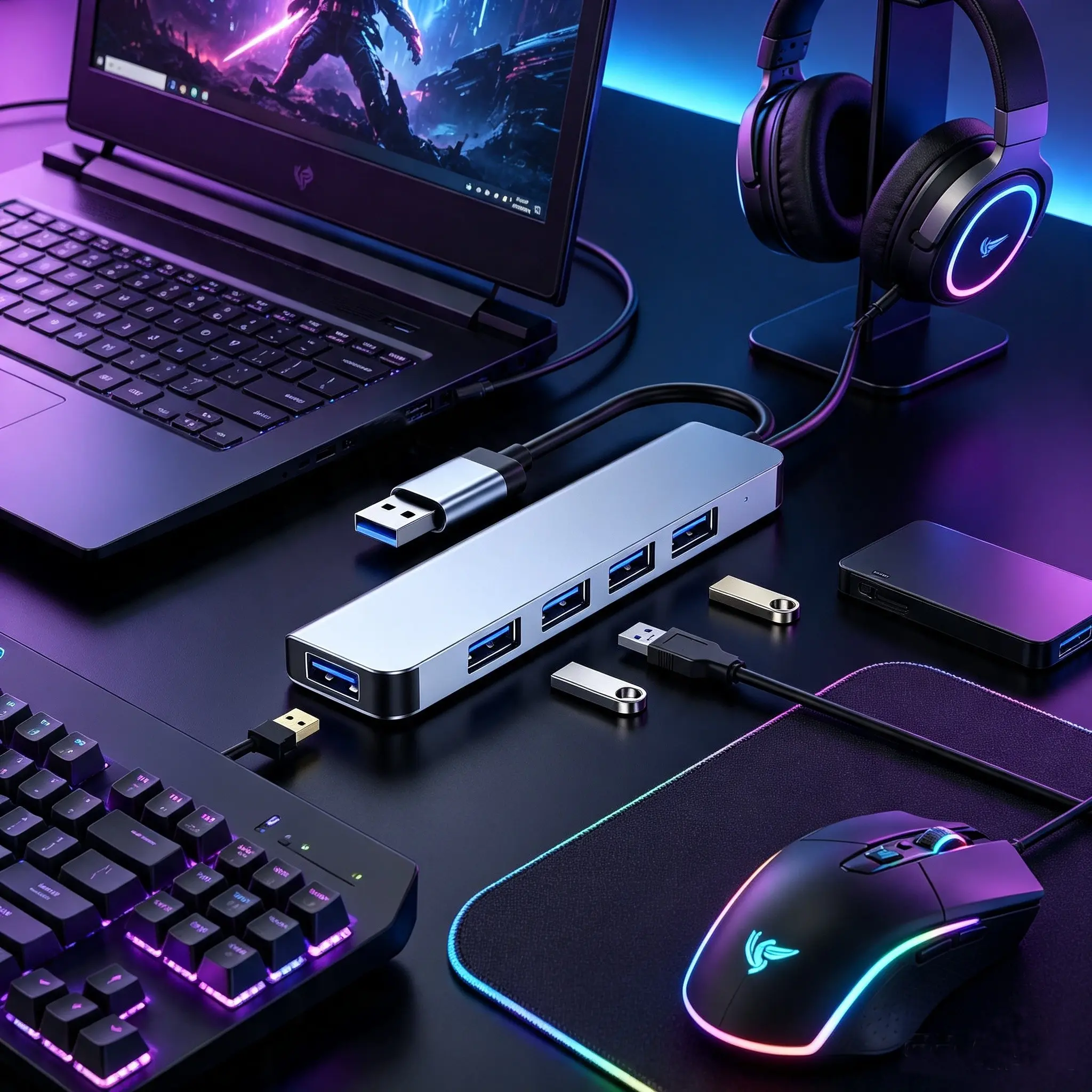 Type-C Multi-Function HUB, Laptop Desktop Adapter, USB HUB for Computer Tablet, Connects Mouse Keyboard, Essential Peripheral Expander