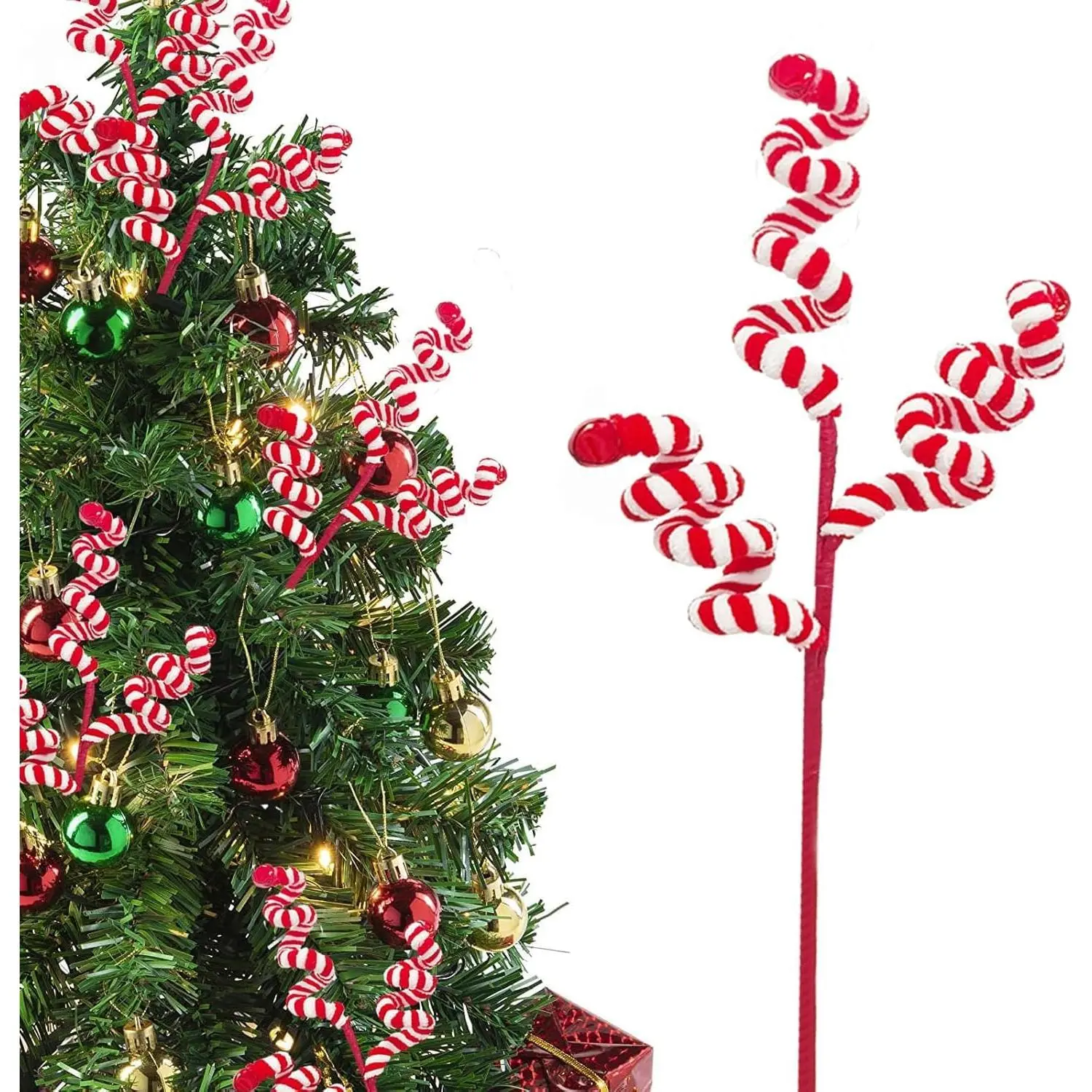 12 count Candy Cane Christmas Decorations, 17 Inch Large Ornaments for Tree Picks, Tree Decorations, Red and White Ornaments, Big Tree Topper Filler