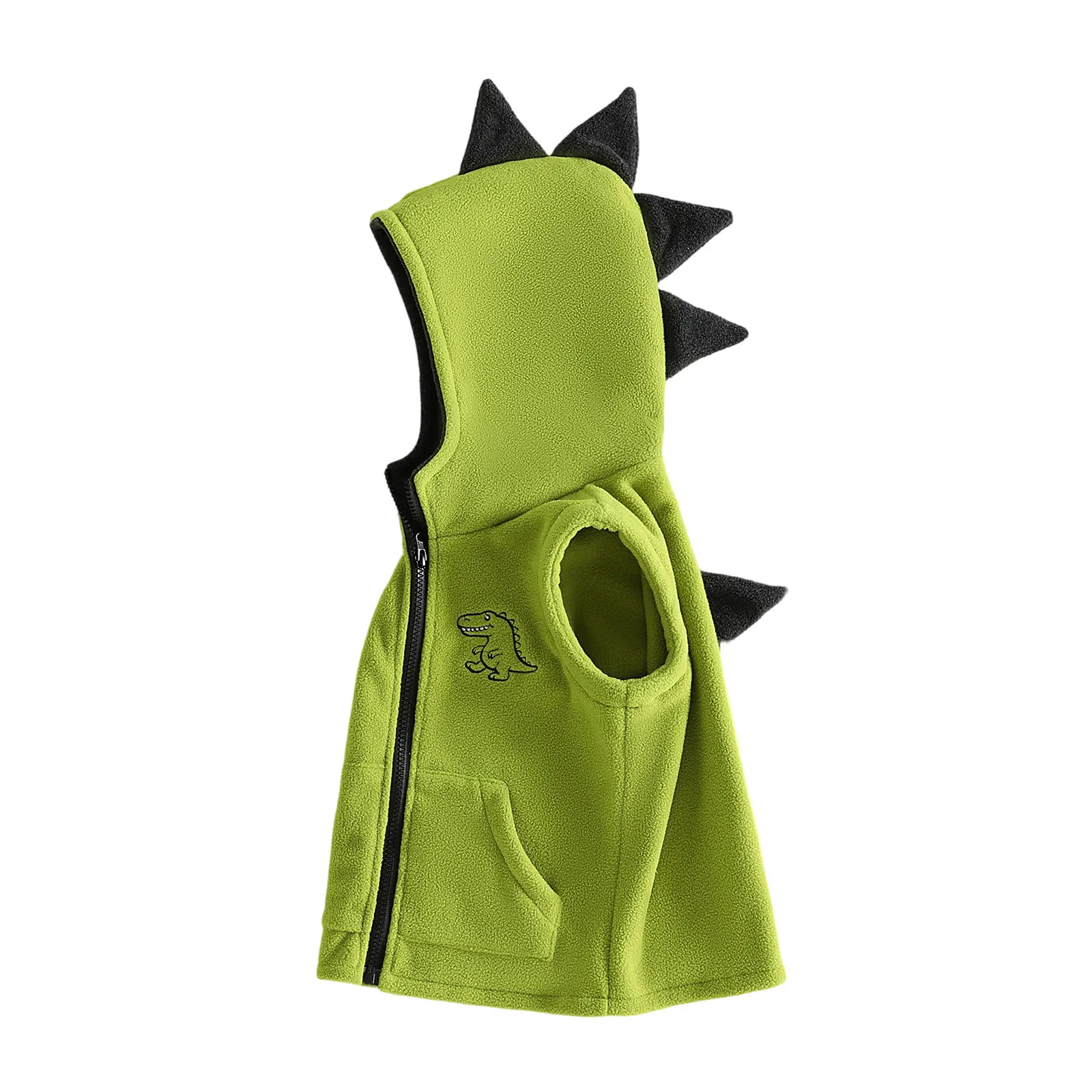 Toddler Baby Little Boy Hooded Fleece Vest Dinosaur Embroidery Full-Zip Sleeveless Jacket Fall Winter 1-4 Years