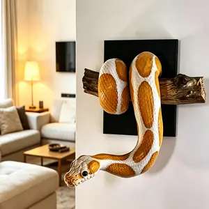 Hand-Painted Realistic Ball Python Wall Sculpture, Thick Resin Snake Decor, Vintage Reptile Art, Home Office Pet Enclosure Decoration