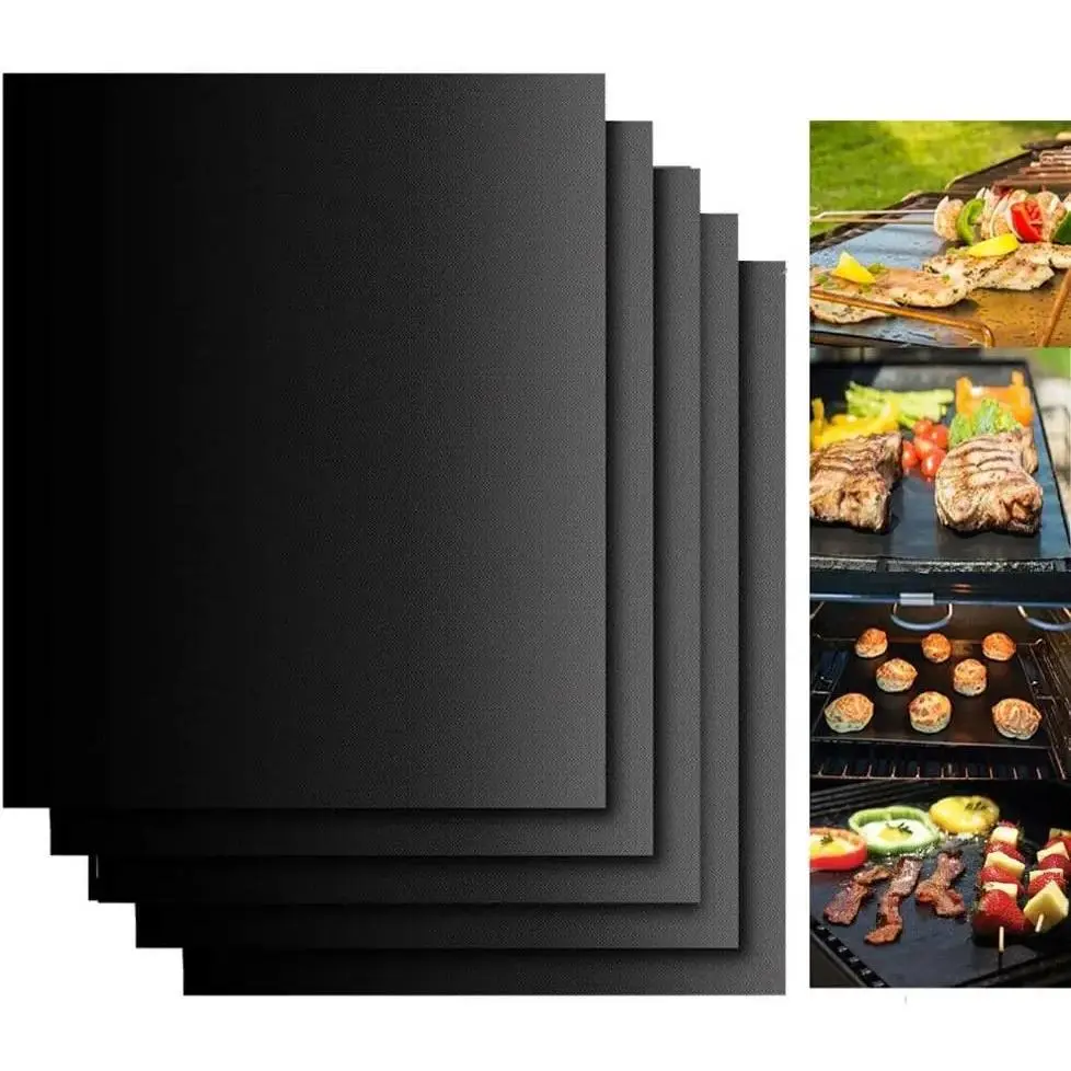 Mats for Outdoor Grill, Grill Mats Non Stick Set of 5 Grill Mat Baking Mats Grilling Accessories on Gas, Charcoal, Electric Grill 15.75 x 13-Inch, Black
