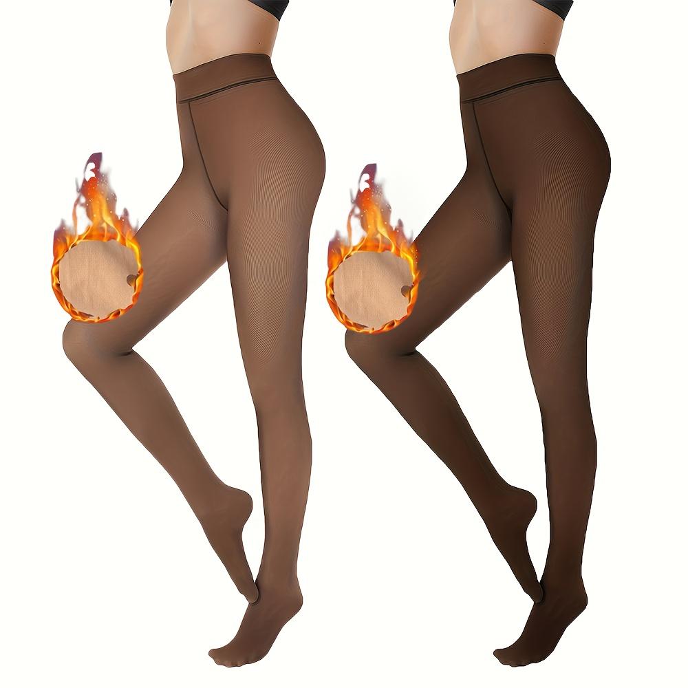 Women's High Waist Fleece Lined Thermal Leggings 2 Pack Ultra Warm Thick Stretchy Winter Underwear Brown Seamless Outdoor Cold Weather Comfort Pants