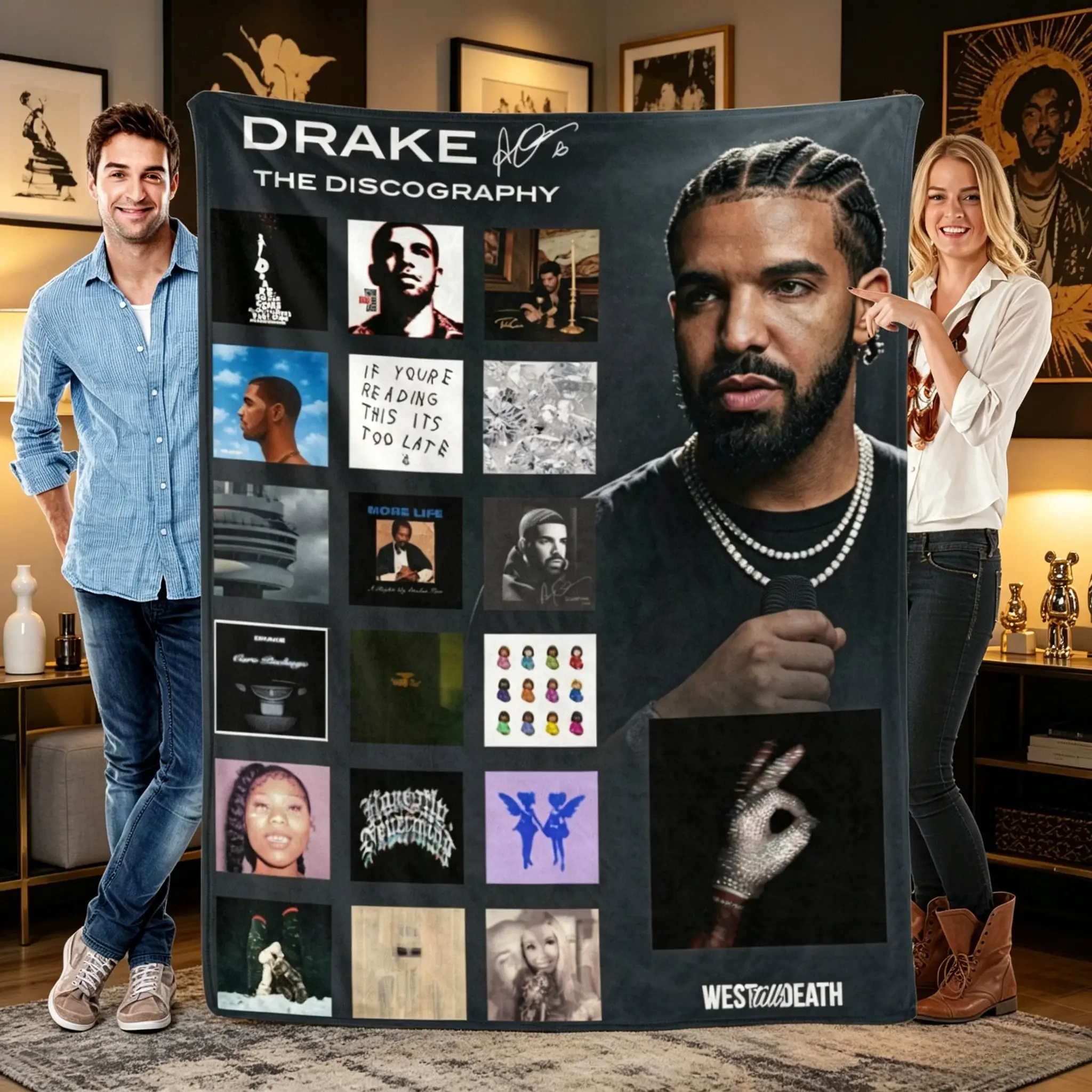 Drake Rap Artwork Geometric Print Polyester Fibre Flannel Throw Blanket, Soft Cozy Warm Bedding Accessory, Room Decor, Travel Gift