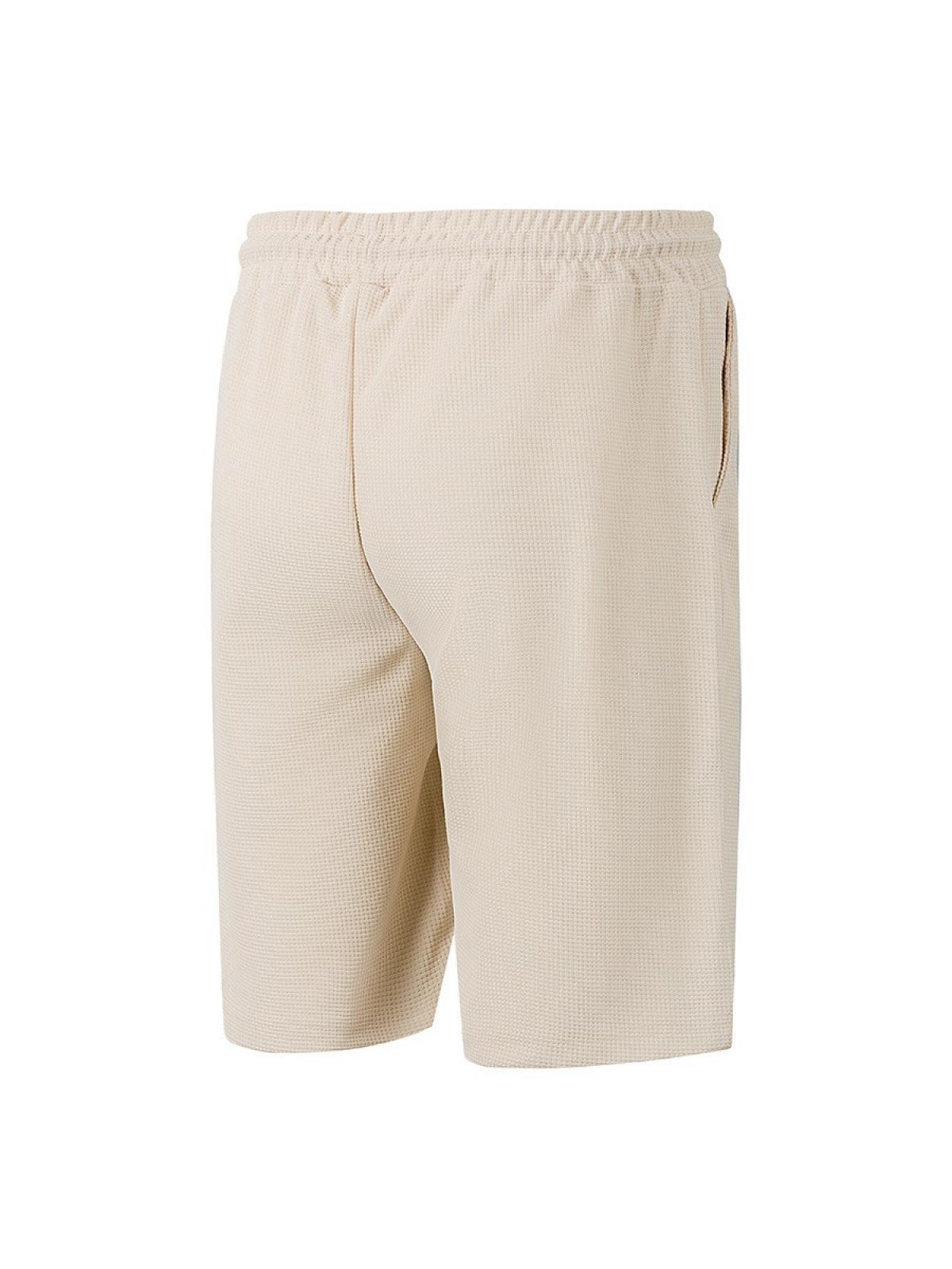 Men's Waffle Knit Shorts Elastic Waist Drawstring Knee Length Shorts With Pockets Waffle Knit Solid Color Breathable Lightweight Soft Comfortable Durable Stretch For Summer Outdoor Sports Casual Daily Wear