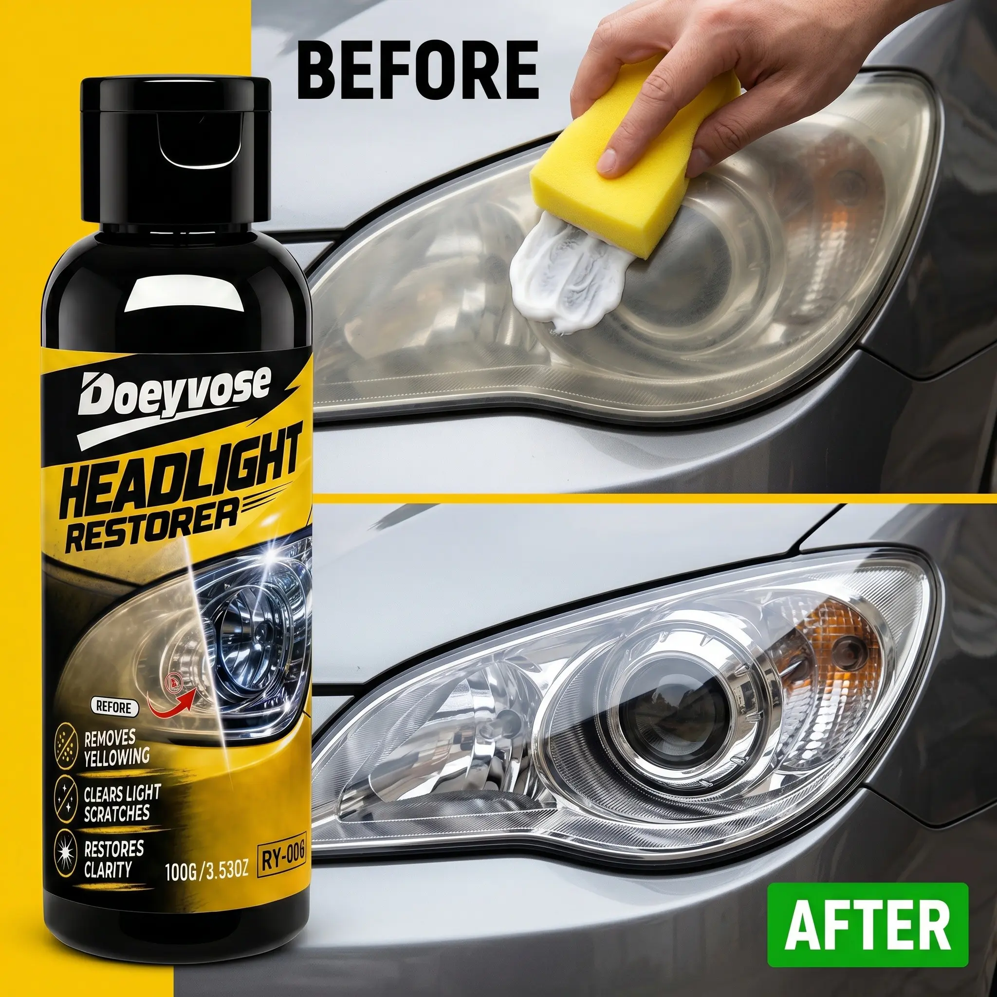 Car Headlight Polish Remover, Eliminate Stains, Restore Clarity, Suitable for All Car Models, Easy Application, Long-Lasting Results