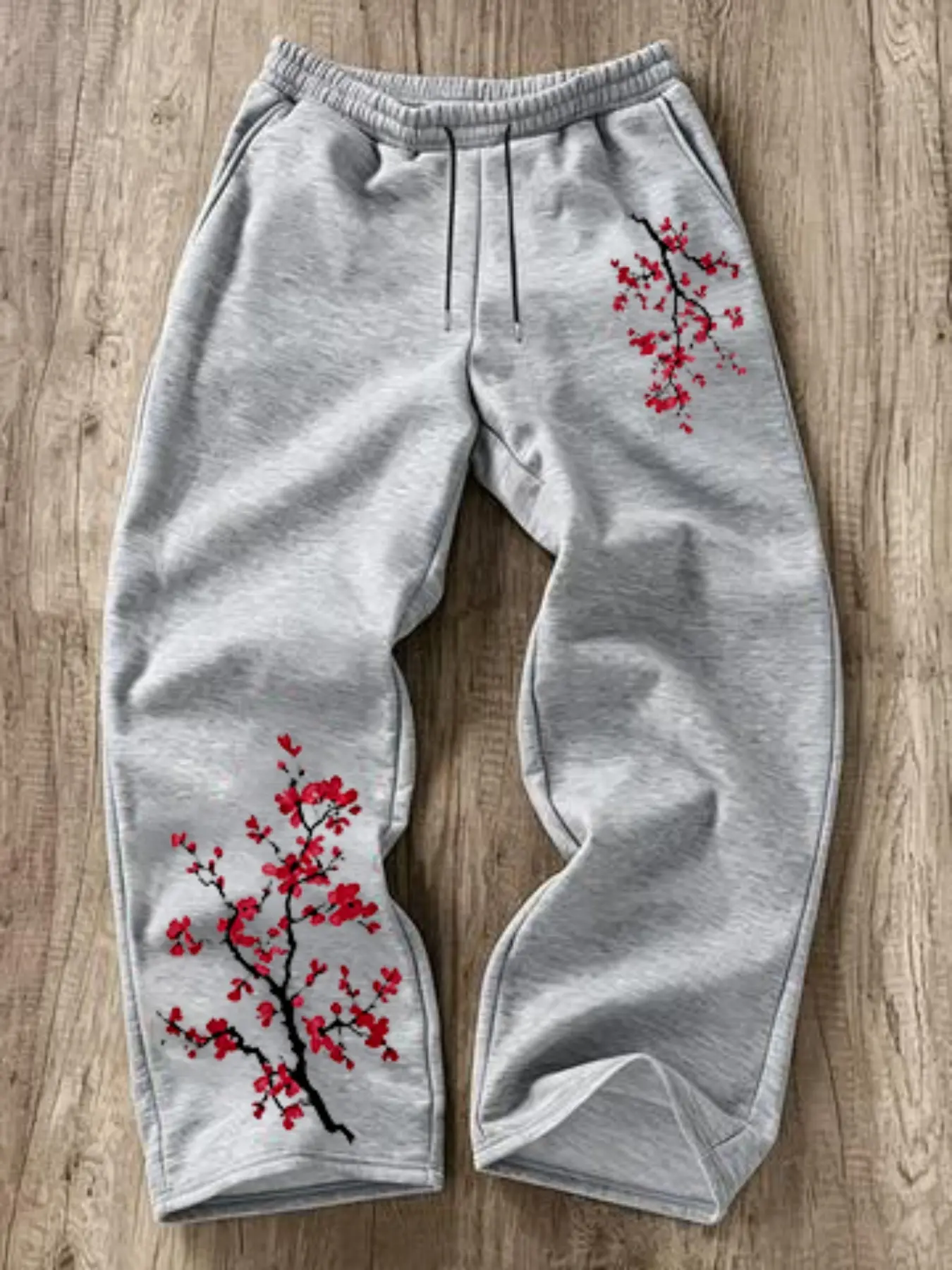 Men’s Plum Blossom Floral Print Sweatpants, Elastic Waist Drawstring Casual Trousers, Loose Straight Leg Streetwear Joggers With Side Pockets#FloralSweatpants #StreetwearJoggers #MenCasualTrousers #StraightLegPants #AestheticClothing#OrientalStyle