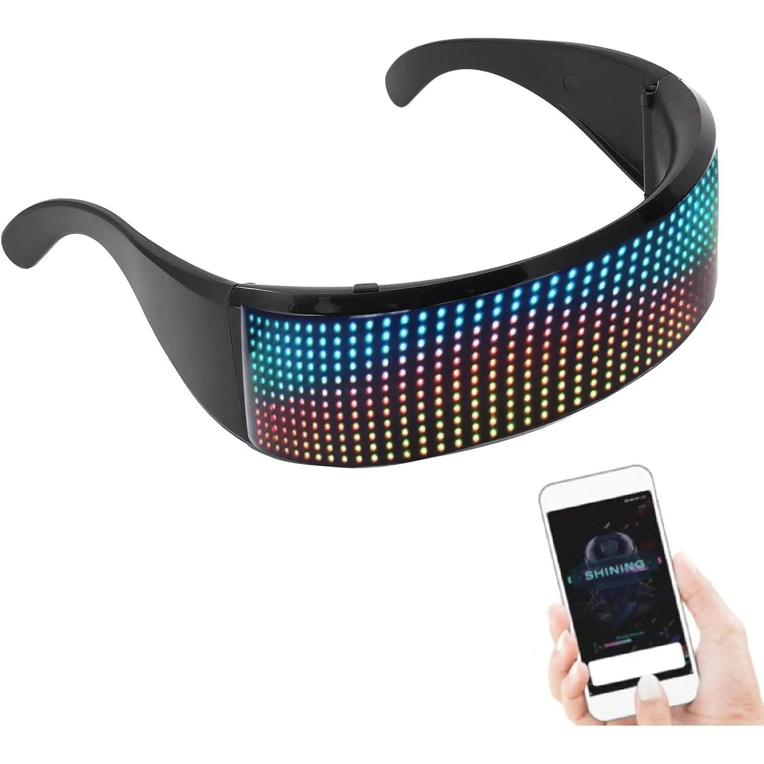 Customizable LED glasses, LED light-up glasses, Bluetooth full-color light-up glasses, controllable via app to display information/animations/DIY/text, suitable for parties and music festivals: clothing, shoes, and jewelry