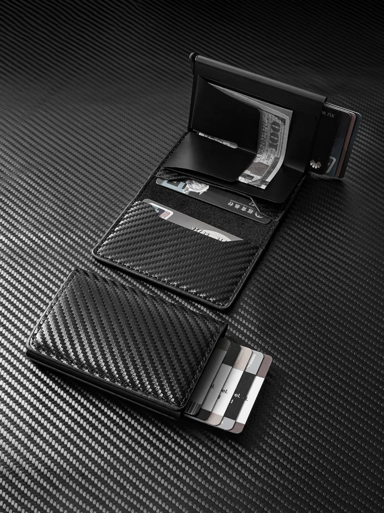 Men's Ultra-Thin Carbon Fiber Textured Wallet, RFID Card Sleeve, Automatic Pop-Up Wallet, Slim and Simple Credit Card Holder, Multi-Card Slots, Portable Business Wallet, Fashionable and Durable Design, Perfect Gift for Men, Father's Day, Christmas