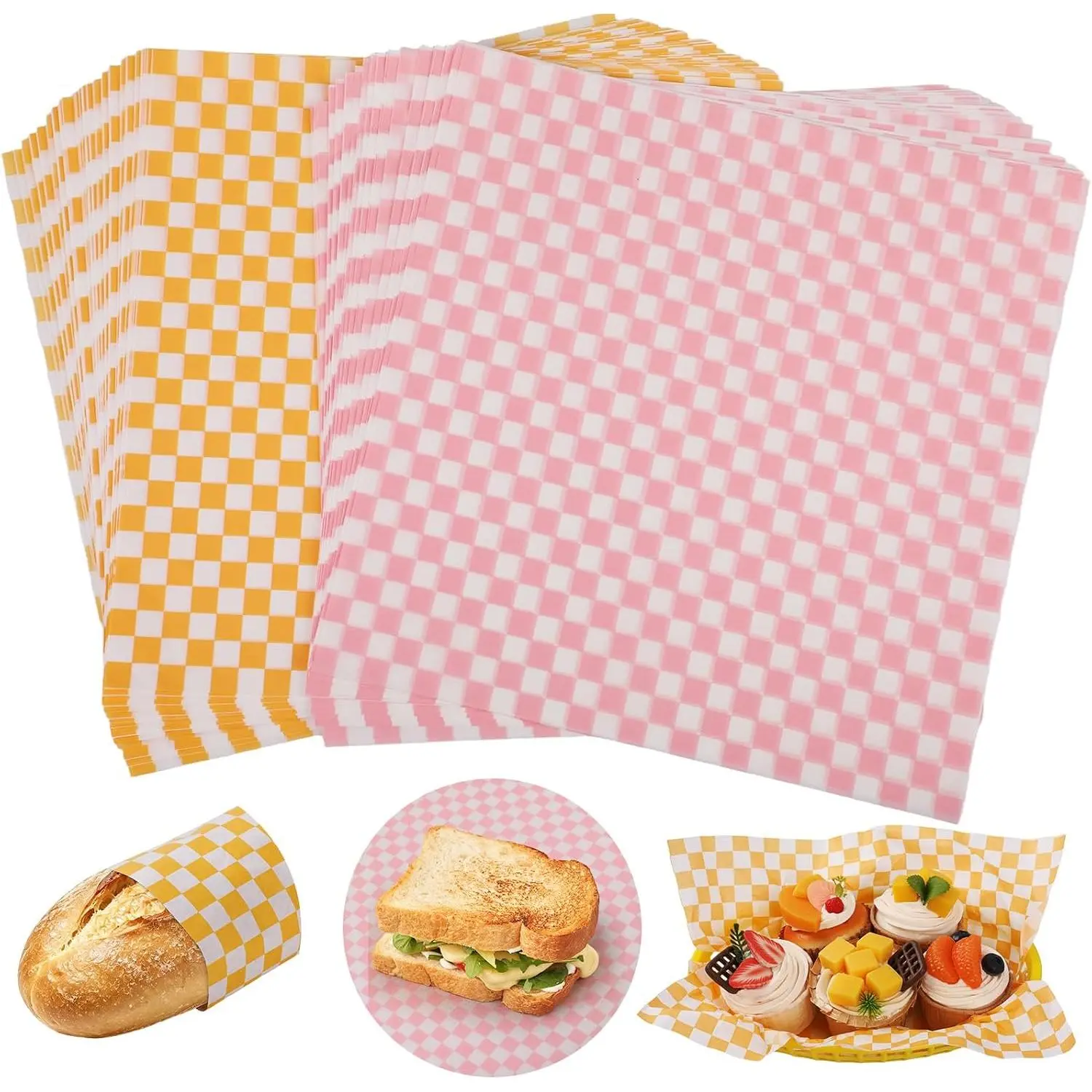 100 count Deli Paper Sheets 12x12", Checkered Sandwich Paper Wraps,  Proof  Basket Liners, Classic Checkered Sandwich Wrapping Paper for Party, Festival and Outdoors - +Orange