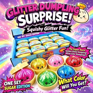 Glitter Dumpling Squishy, Ultra Rare Gold Glitter Hidden Edition, Soft TPR Dough Ball with Steamer, Sensory Stress Relief Toy, Squishy Set