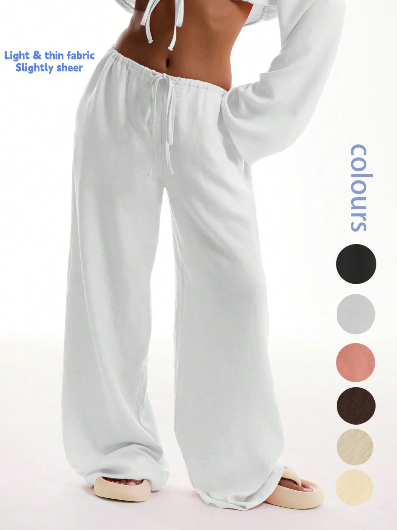 Women's Solid Pocket Woven Pants, Casual Comfy Wide Leg Trousers for Beach Vacation Holiday, Ladies Bottoms for All Seasons, Baggy Legged Pants