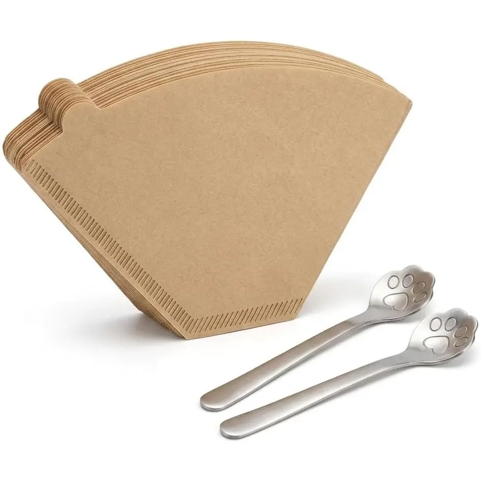 #4 Cone Coffee Filters 8-12 Cup, Unbleached Paper 100 Pack with 2 Spoons