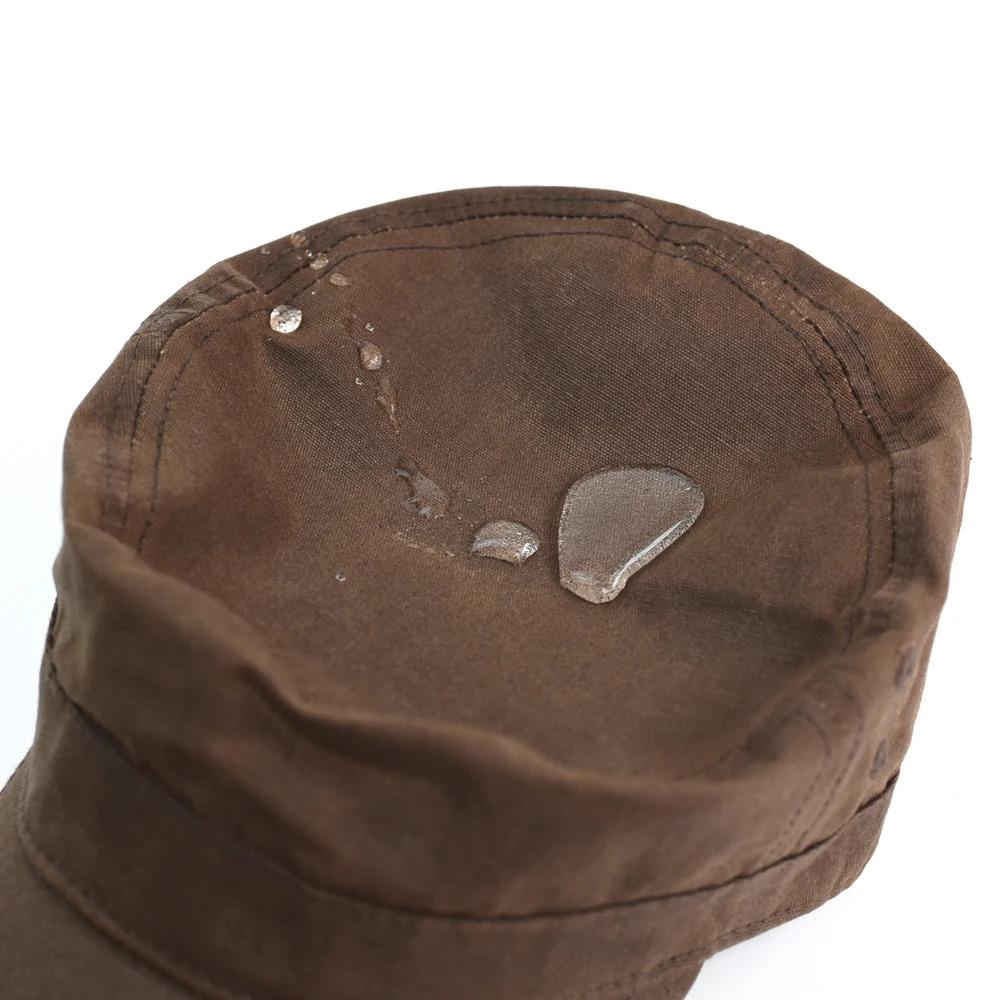 Waxed Canvas Cotton Military Caps Men Waterproof Cadet Army Cap Unique Design Vintage Flat Top Hat