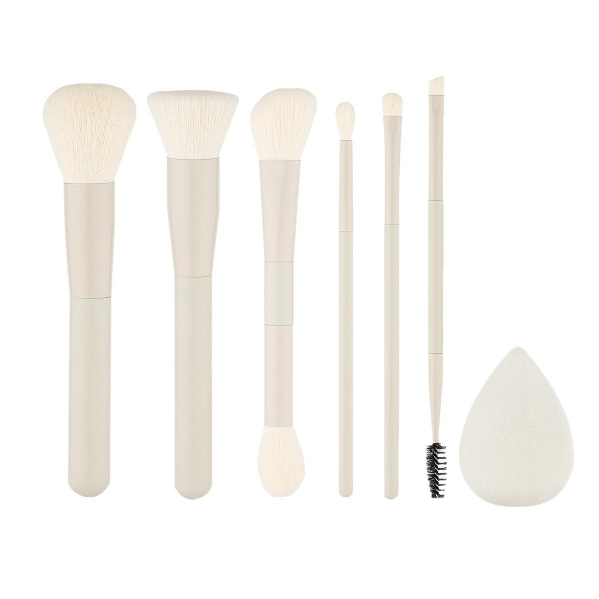 7Pcs Makeup Brush Set with Sponge & Bag, 6Pcs Nylon Brushes + Beauty Sponge, Full Face Makeup Tools