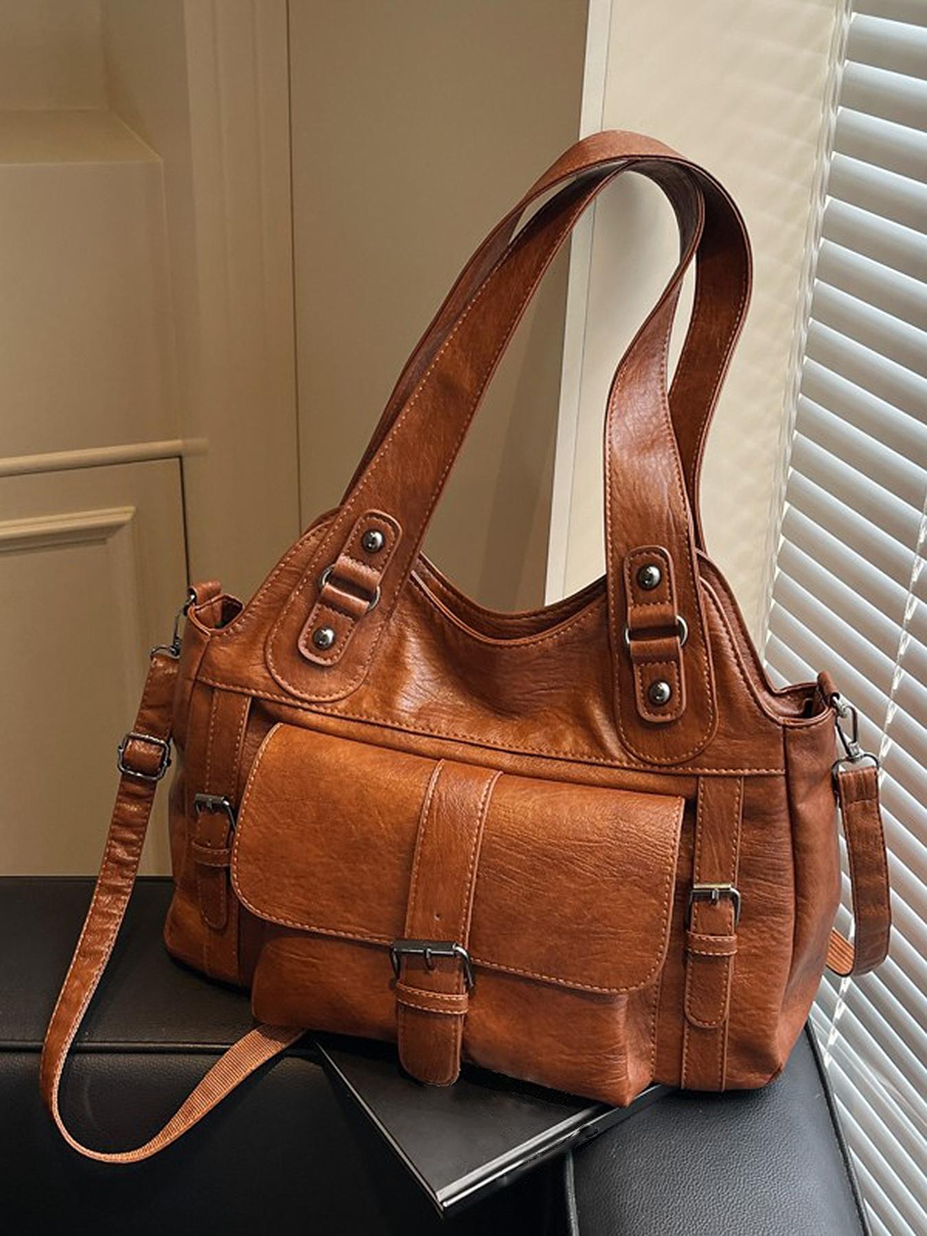 Retro casual shoulder messenger bag, solid color tote bag, casual simple shoulder bag, fashionable and versatile travel bag, elegant commuter bag, suitable for daily commuting, travel, office workers commuting and other scenarios.