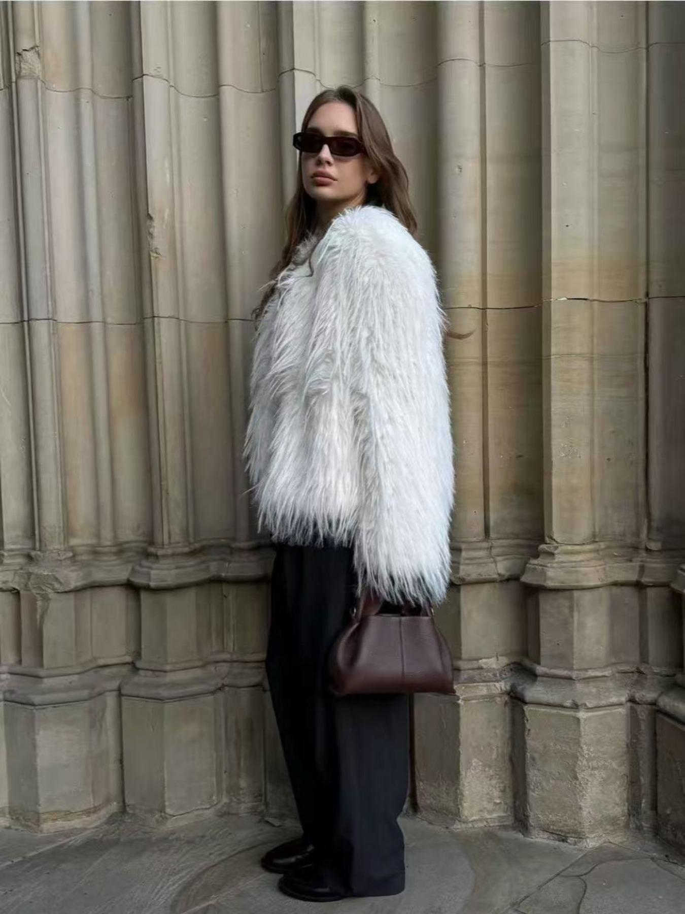 Elegant Faux Fur Coat for Women, High-End Loose Fit Woven Outerwear, Autumn Winter Fashion Jacket, Eco-Friendly Material, Stylish Look