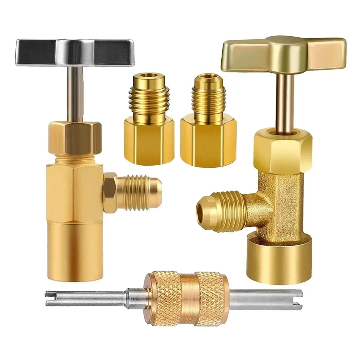 R134A Refrigerant Can Tap Valve - Self-Sealing & Puncture Style with T-Handle, Brass 1 Pc 6015 R134A Refrigerant Tank Adapter (1/2 Inch Female to 1/4 Inch Male, Hand Tighten) for Automotive AC System Refilling