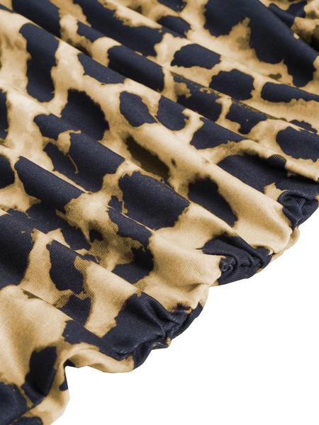 Aliling Women's Elegant Leopard-Print Back-Split Dress, Deep V-Neck Long-Sleeve High-Waisted Bodycon Christmas Party Dress, Suitable for All-Season Wear