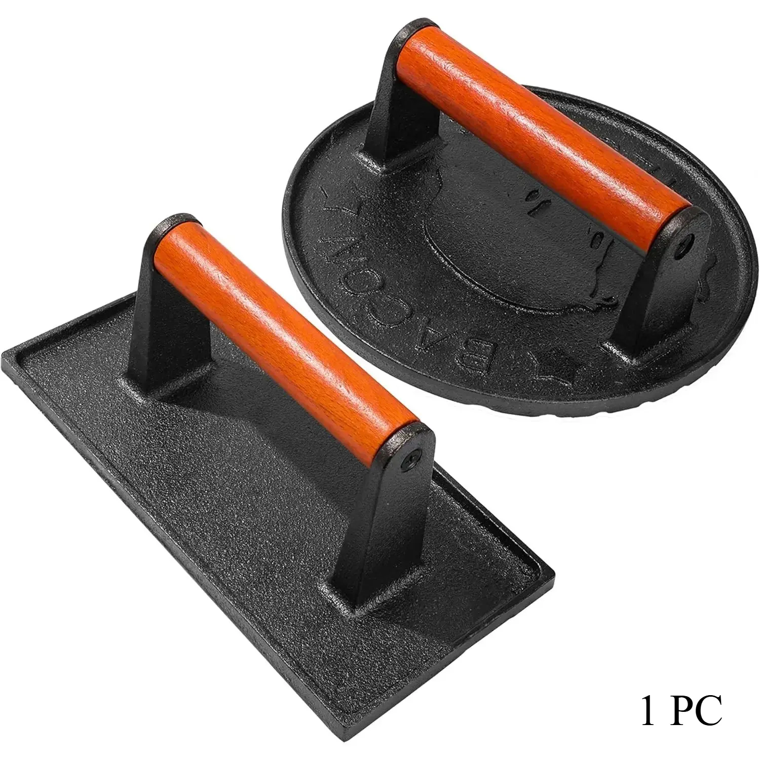Cast Iron Bacon Press for Griddle - Heavy Duty Smash Burger Press, Grill Press with Ergonomic Wooden Handle, Meat Press for Flat Top Grill, Ideal for Burgers, Bacon, and Steaks Kitchen Utensils Cooking Steel Kitchen Gadgets