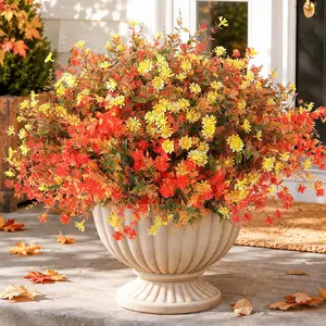 24 Bundles Artificial Fall Flowers for Outdoors, UV Resistant Faux Mums Outdoor Plants, Fake Autumn Flowers for Porch Planter, Garden, Patio, Balcony, Front Door, Thanksgiving Fall Decorations