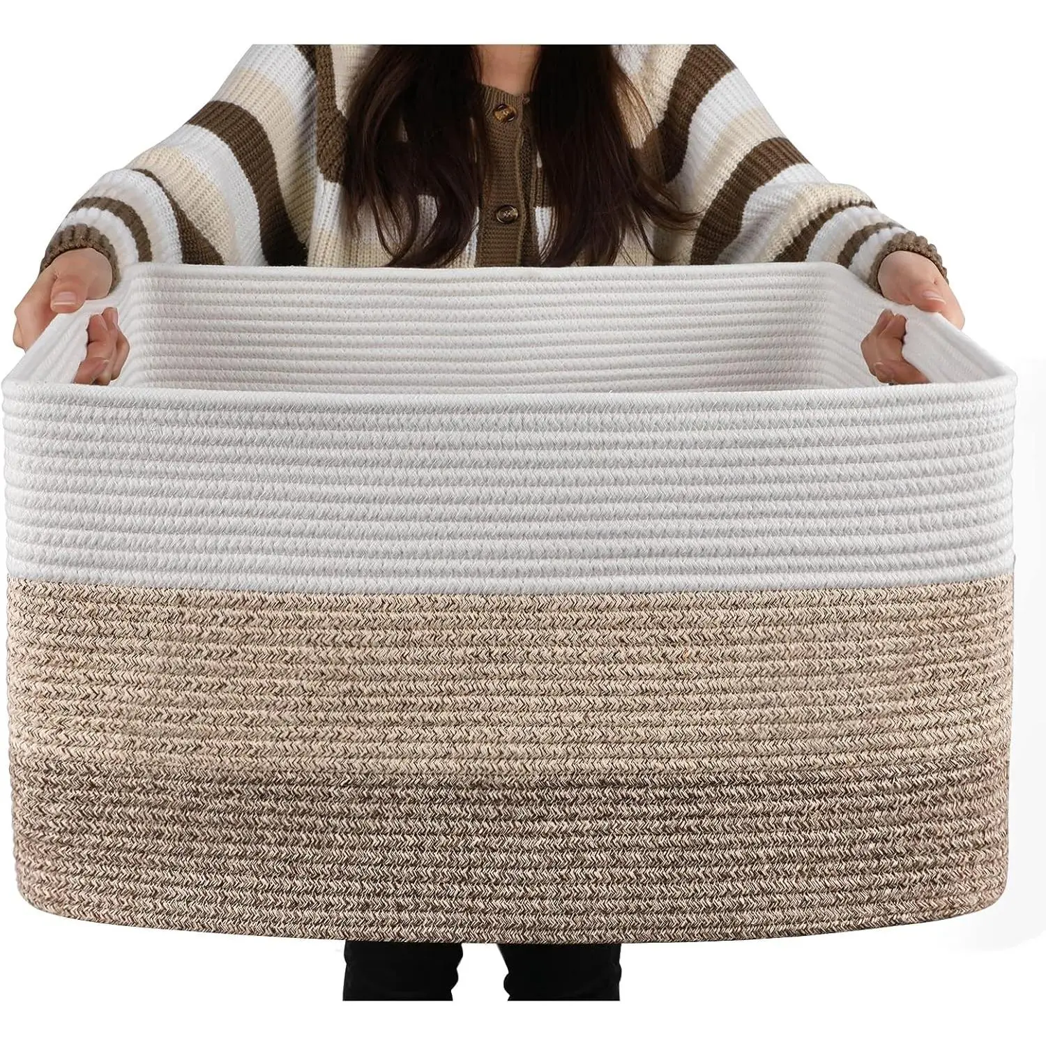 Large Blanket Basket, 22"x17"x12" Rectangle Woven Baskets, Nursery Blanket Storage Living Room, Toy Storage With Handle, Large Baskets  Organizing-Gradient Yellow