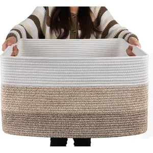 Large Blanket Basket, 22"x17"x12" Rectangle Woven Baskets, Nursery Blanket Storage Living Room, Toy Storage With Handle, Large Baskets Organizing-Gradient Yellow