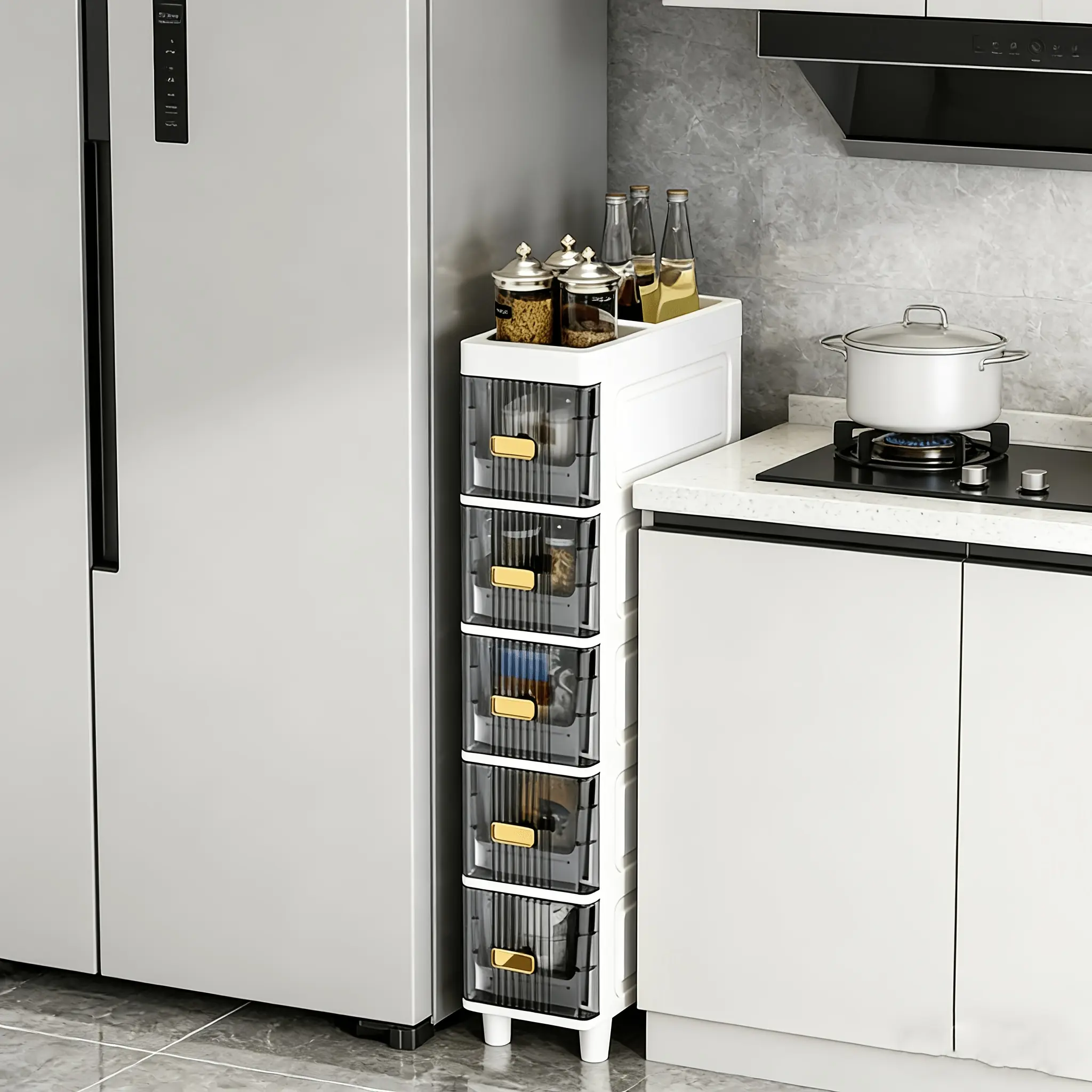 3/4/5/6 drawer ultra-thin storage cabinet with drawers, narrow plastic bathroom organizer, space saving small space cart, kitchen, laundry room