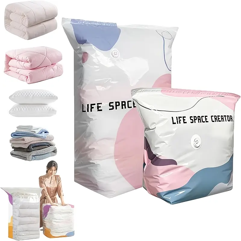 3pcs Siftenia No-Pump Vacuum Storage Bags Press And Seal Reusable Space Saving Compression Bag