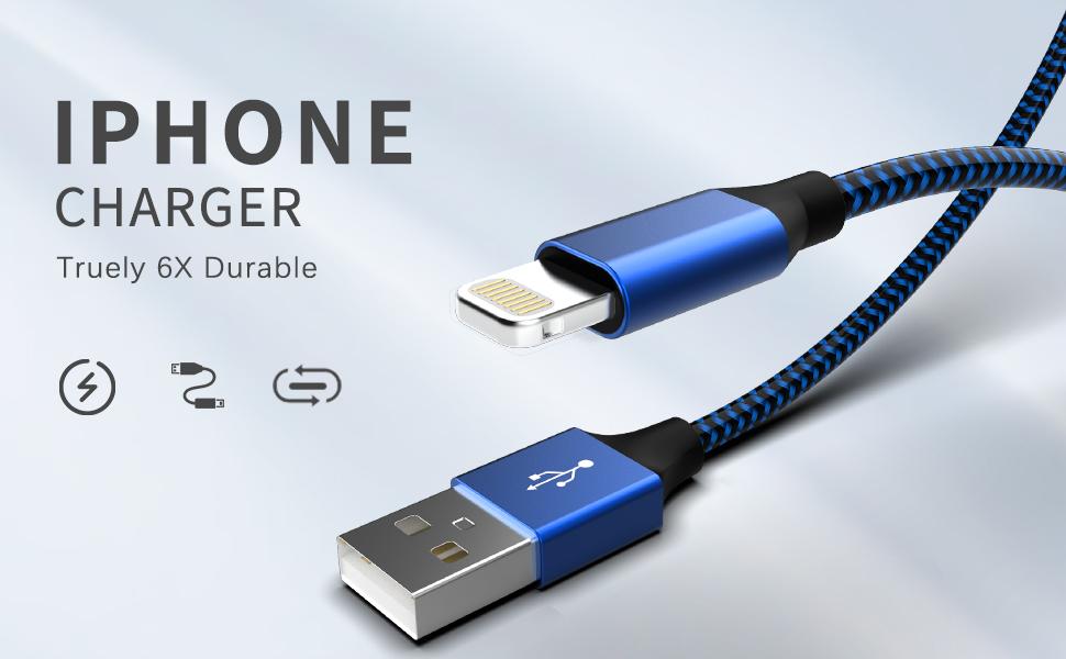 6Pack 3/3/6/6/6/10 FT iPhone Charger Nylon Braided Fast Lightning Cable Compatible iPhone 14 Pro/13 mini/13/12/11 Pro MAX/XR/XS/8/7/Plus/6S/SE/iPad