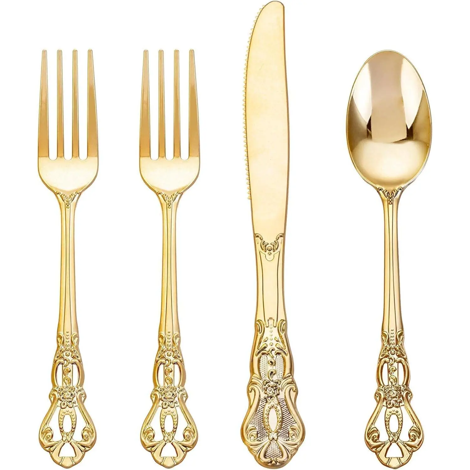 40 count  Plastic Silverware - Heavy Duty Elegant Disposable Utensils -  Plastic Cutlery Set Includes 20 Forks, 10 Spoons, 10  for Dinner, Parties, Weddings