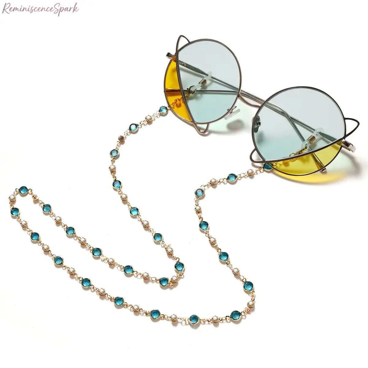 Metal Zircon Beaded Dual-Function Neck Chain - Anti-Skid Anti-Lost Eyewear Retainer & Mask Necklace, Glamorous Lightweight Outdoor Sports Accessory for Back-to-School, Daily Commute