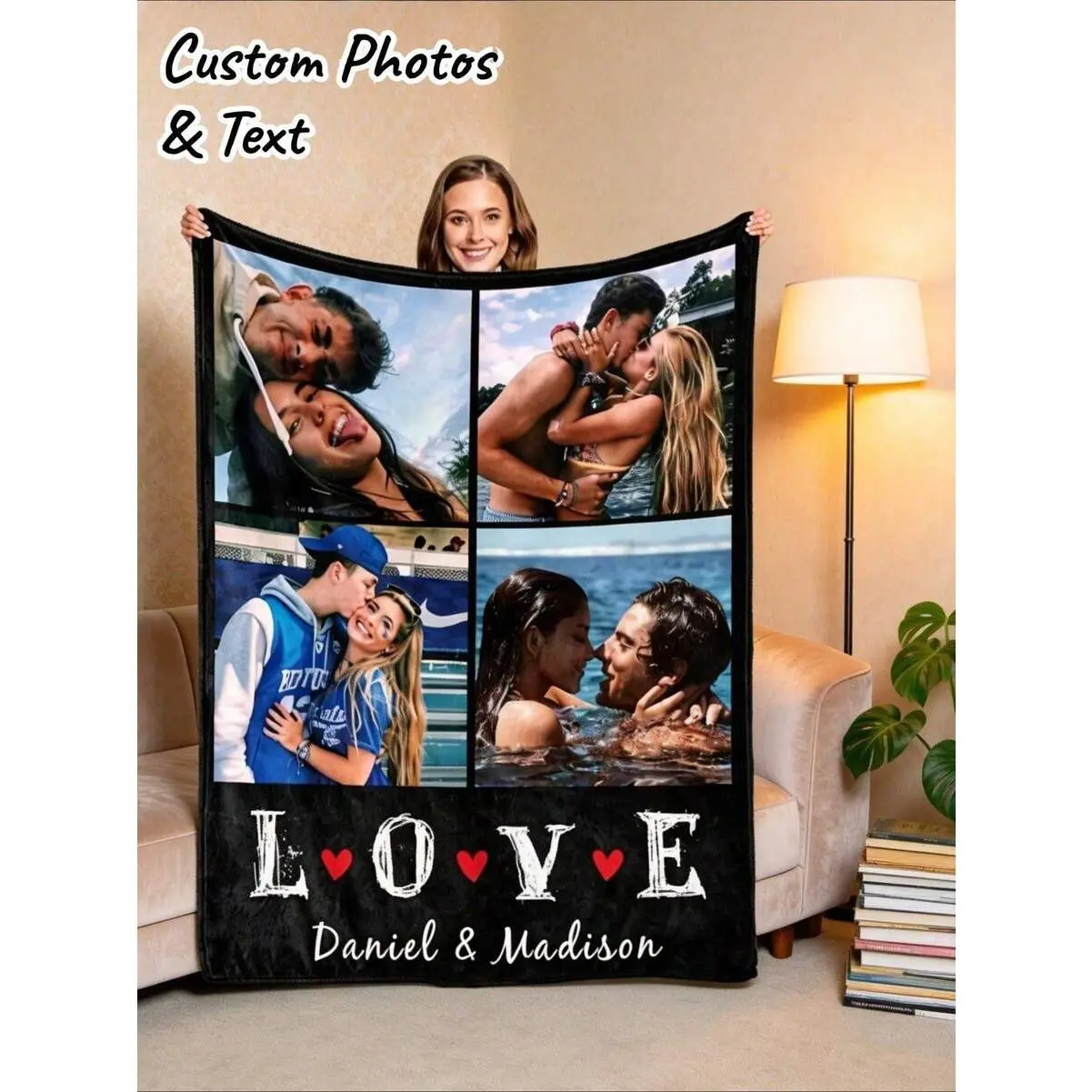 Custom Blankets Customizable Things Customizable Romantic Photo Personalized Throw Blanket, Room Deocr Easter Decor Spring Decor Soft Fleece Flannel Warm Cozy Couple Picture Print Rectangular Custom Blanket Valentines Day Gift For Her Him Couples Birthday