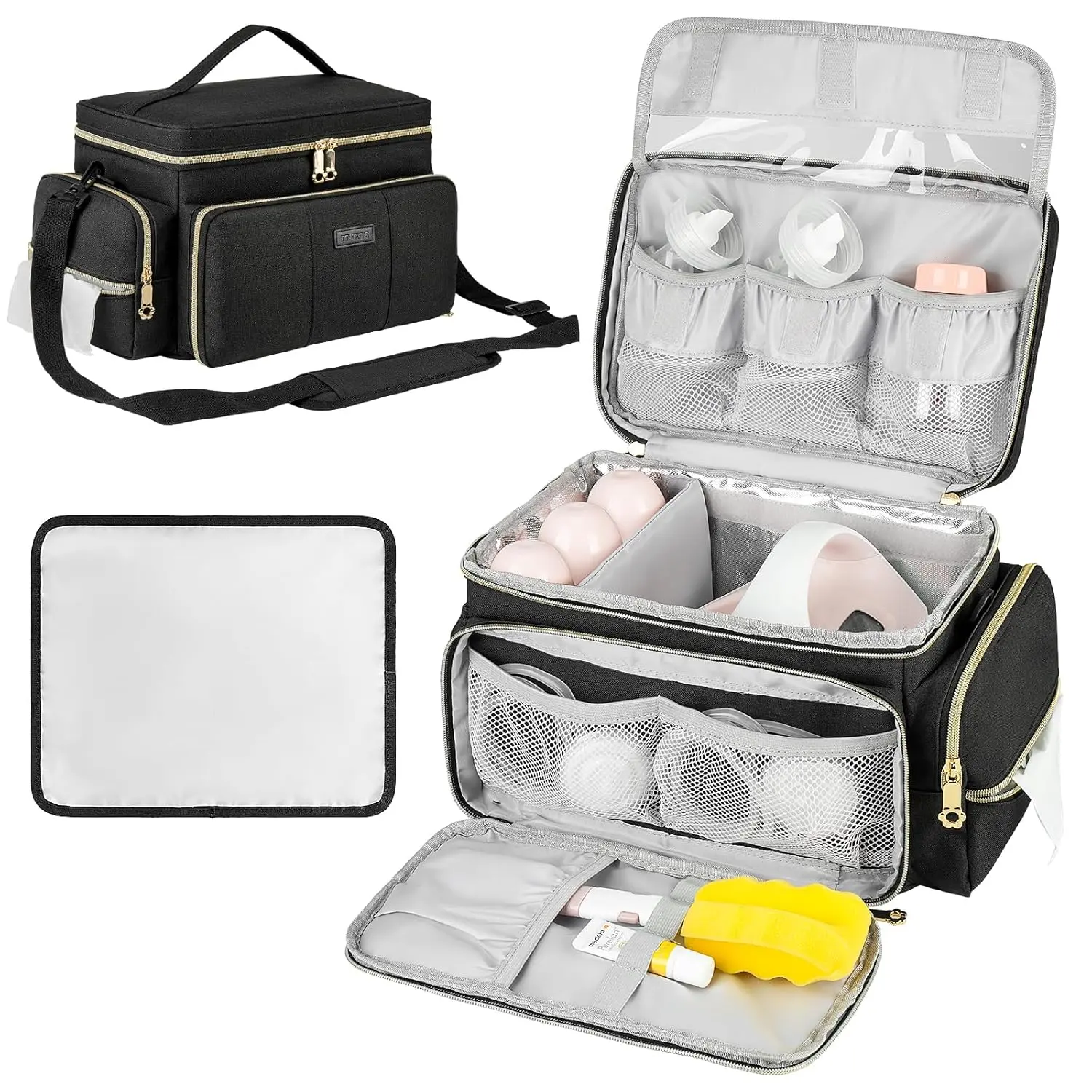 ZIOZERTT Polyester Breastpump Bag for Spectra S1 S2 - Adjustable, Waterproof, with Insulated Compartment, Foam Padding, Velcro Divider, Water Resistant Mat (Bag Only)