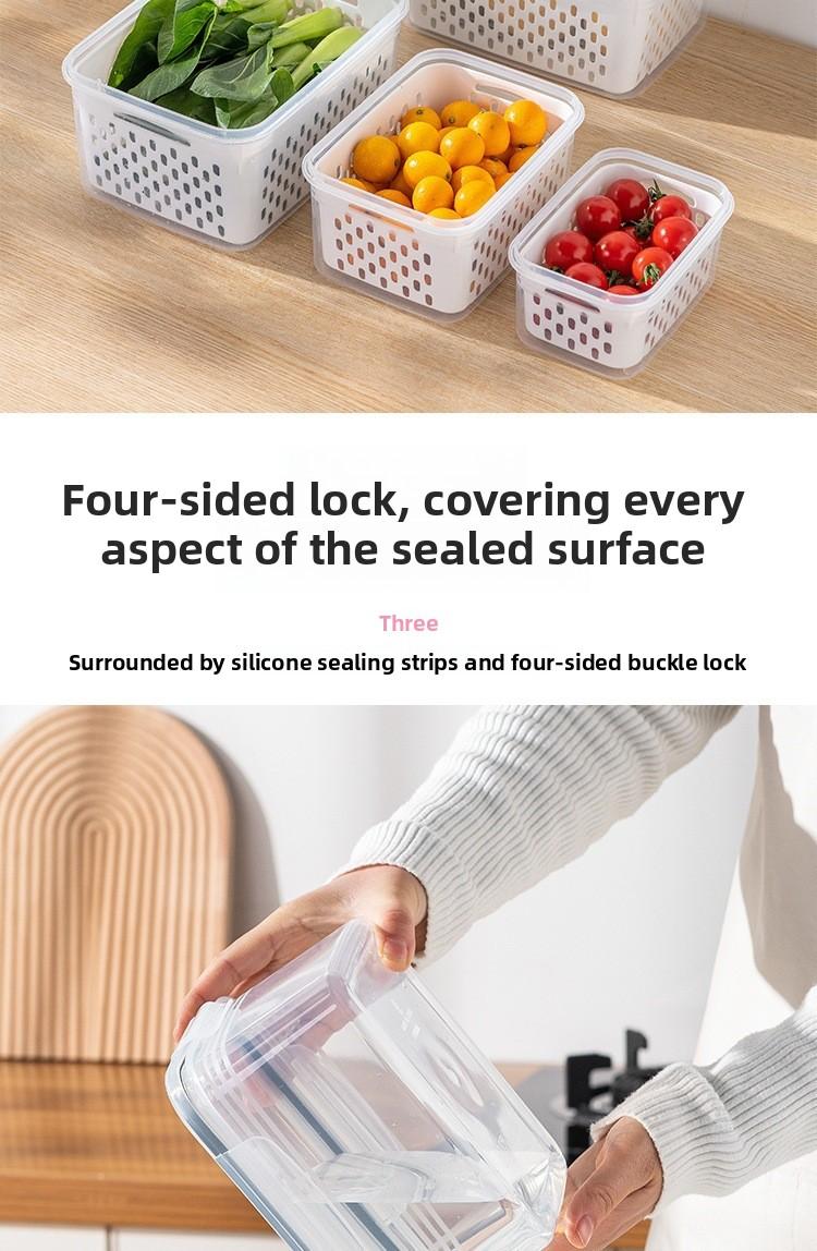 Household sealed fresh-keeping storage box, double-layer kitchen fresh-keeping box with drain basket