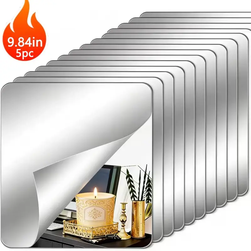5-Piece Modern Self-Adhesive Mirrors, Acrylic Mirror Stickers, Decoration Items, 9.84x19.84 Inches, Frameless Design, Ideal for Bathroom Vanity Wall Mounting