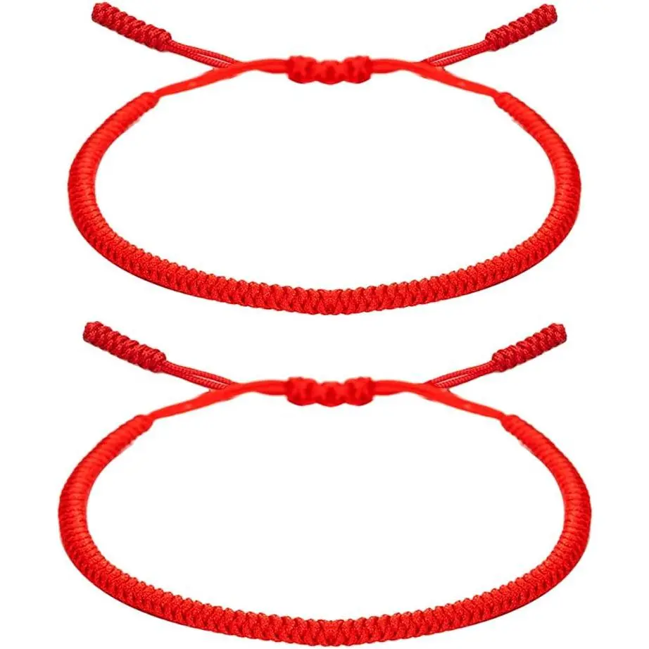 Buddhist String Bracelets for Women Men Tibetan Adjustable Woven Rope Bracelet for Protection and Luck, Red and Black, 2or 6 count/set