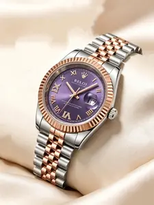 Luxury Elegant Round Dial Roman Numerals Women's Quartz Watch, Stainless Steel Strap, Calendar Display, Waterproof, Elegant Business Casual Gift