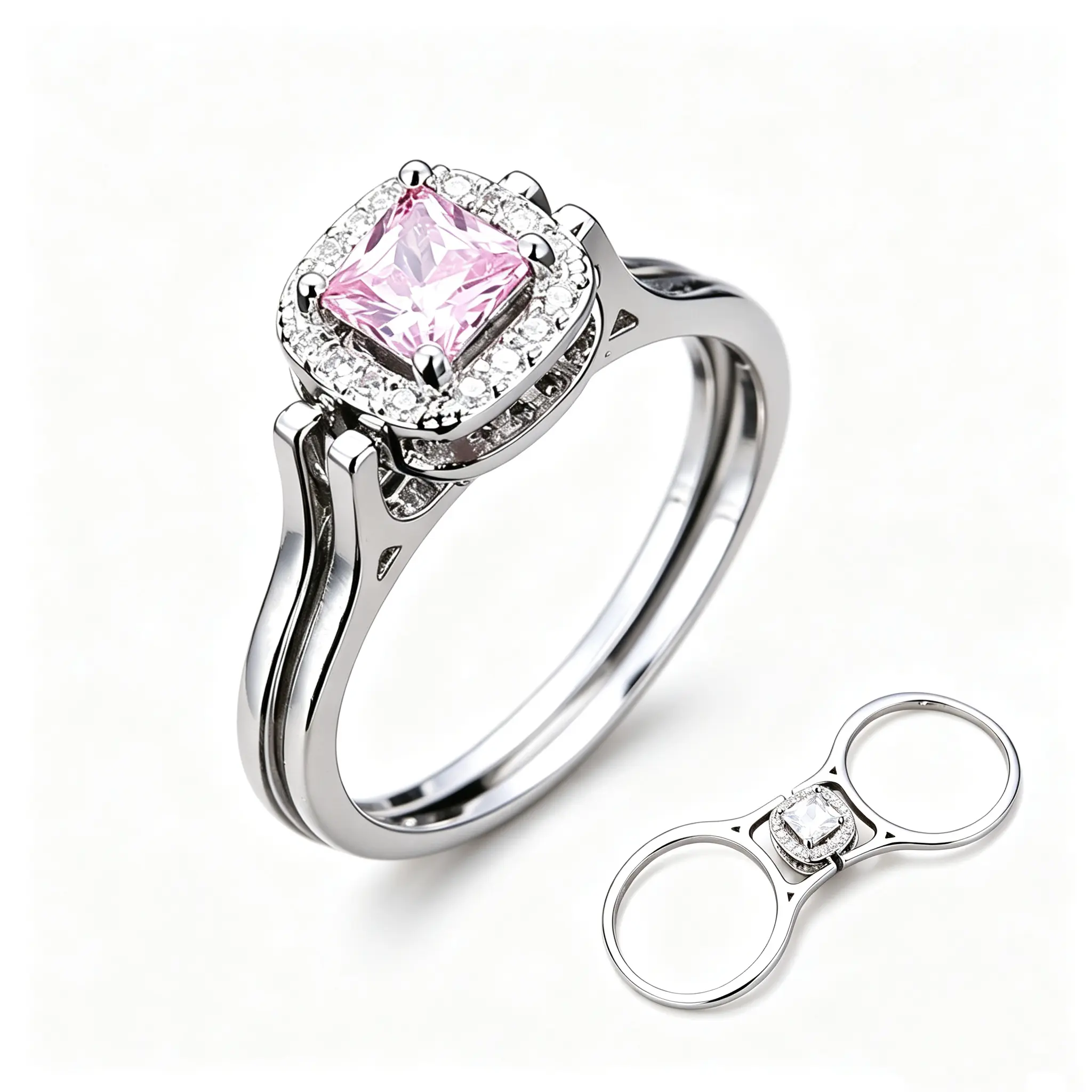 Reversible Flip Ring for Women, Two-Side Rotatable Ring Inlaid Cubic Zirconia, Trendy Stackable Fashion Jewelry Accessory for Daily Outfits Elegant Glittering Ring