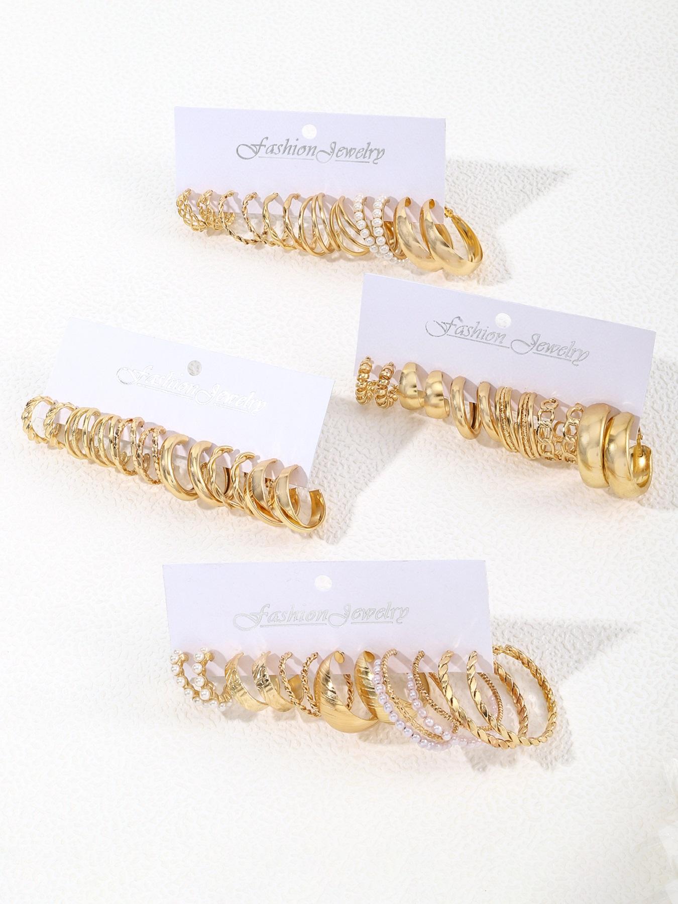 Punk Style Faux Pearl Decorated Hoop Earrings, 24 Pairs Fashionable Earrings for Women & Girls, Trendy All-match & Exquisite Jewelry for Birthday Gift, Hoop Earring Sets