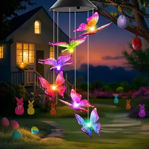 Butterfly Wind Chime, Solar Powered Outdoor Garden Decor, Perfect Gift for Mom, Grandma, Wife, Sister, Patio Doorway Decoration