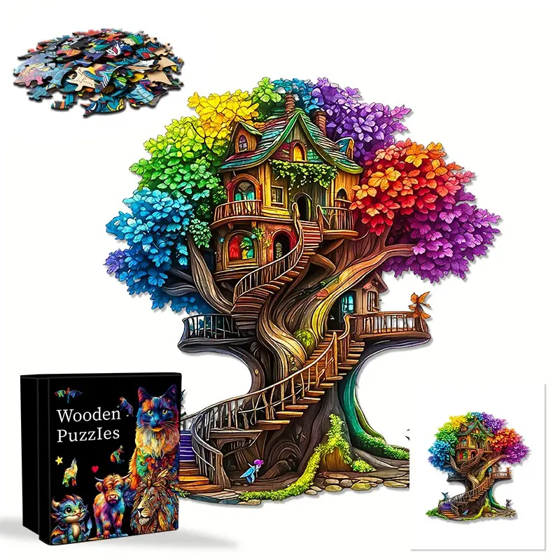 501 Piece Wooden Puzzle, Fairy Tale House & Magic Forest Design, Adult & Family Challenge, High-Quality Boxed, Holiday Gift, Fantasy Aesthetics, Interlocking Puzzle