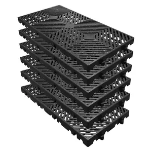 6-Pack Black HDPE Plastic Storage Pallets, 11.8 x 23.6 x 1.18 Inches, Ventilated Grid, Waterproof Floor Tiles