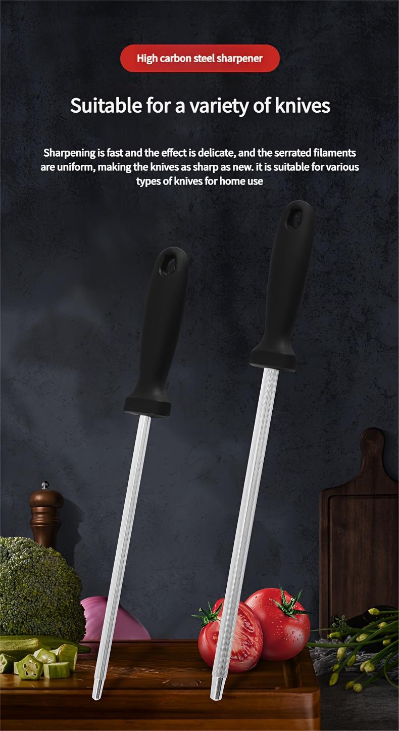 A Handheld Kitchen Knife Sharpening Tool, Featuring a Multifunctional Quick Sharpening Stone for Knives And Scissors. It Includes a High-Carbon Steel Manual Sharpening Rod with a 1500 Grit Diamond-Like Grinding Surface