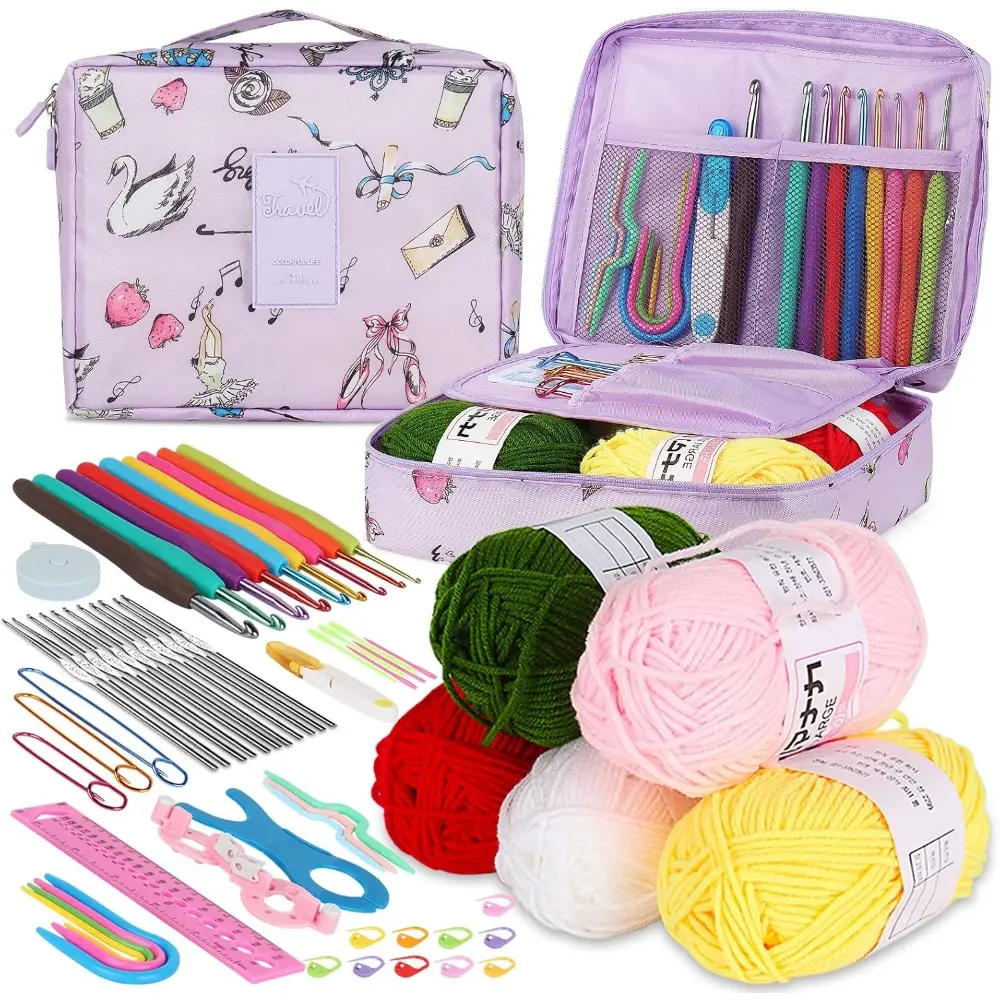 58 Pcas Crochet Kit for Beginners Adults, Crochet Kits Include Yarn and Storage Bag, Crochet Starter Kit for Beginners, Crochet Tools