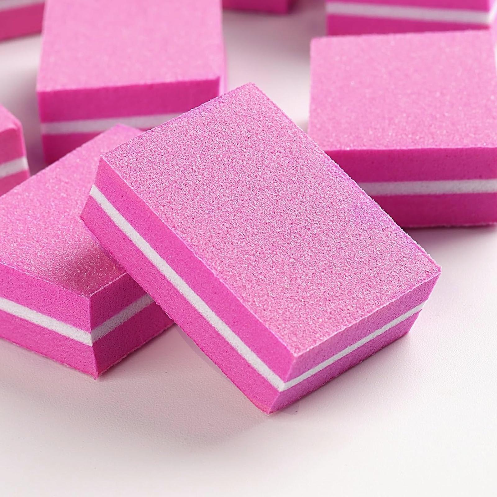 50pcs Mini Nail Buffer Blocks, 100/180 Grit Nail Files for Acrylic and Natural Nails, Bulk Pink Buffing Blocks for Professional Manicure