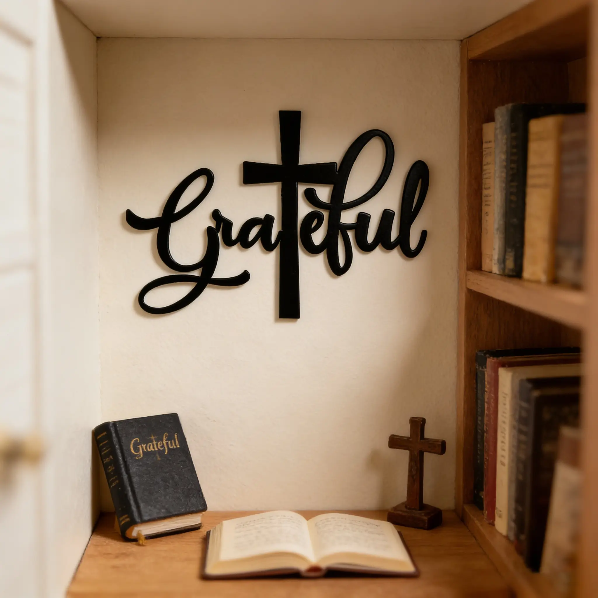 Christian Religious Grateful Cross Metal Wall Decor, Iron Art Hollow Letter Wall Hanging, Church Living Room Bedroom Background Art, Easter Christmas Gift