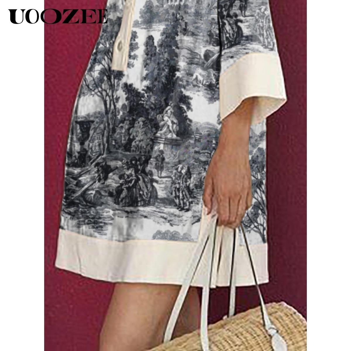 Women's Cotton Collared Long Sleeves Loose Printed Lapel Mini Dresses Shirt Dress Summer Casual Hand Wash Only