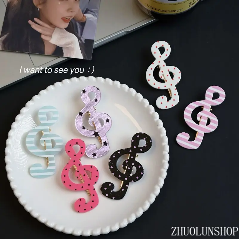 6Pcs Multi-Style Hair Barrettes Set, Cute Dotted Striped Music Note Alligator Hair Clips for Girls & Women, Sweet Ins Aesthetic Student Bangs Hair Accessories, Lightweight Smooth Comfort Daily Styling Decor, Ideal for School, Daily Outfits and Holiday Bir