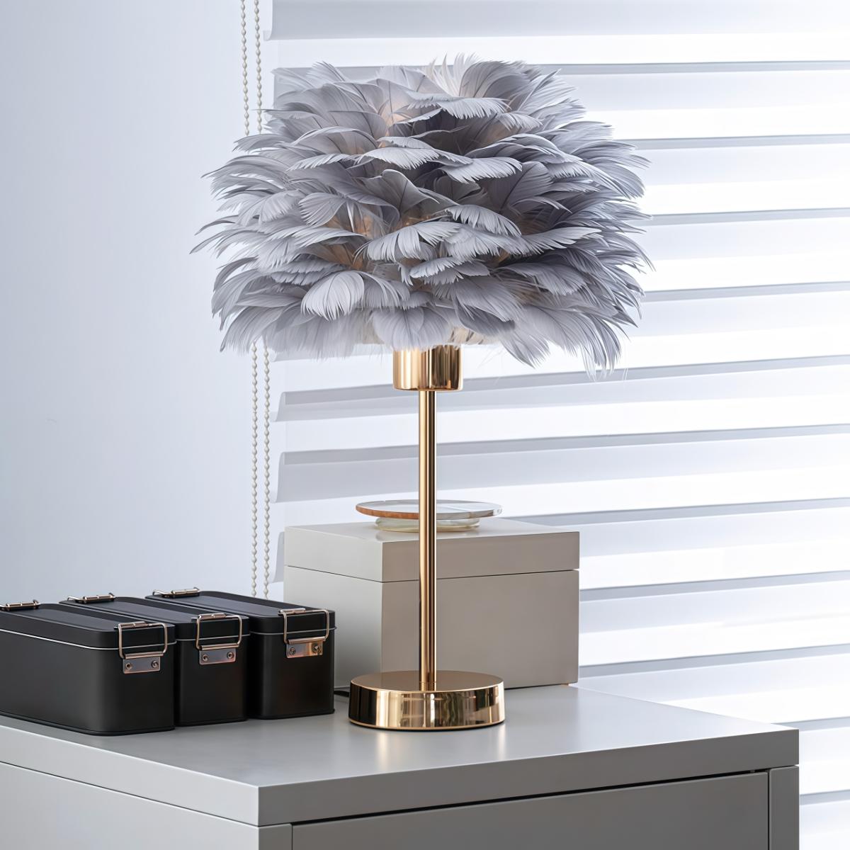Dimmable Feather Table Lamp, Touch Control + Remote, USB Powered LED Night Light, Elegant Desk Decor for Bedroom/Living Room
